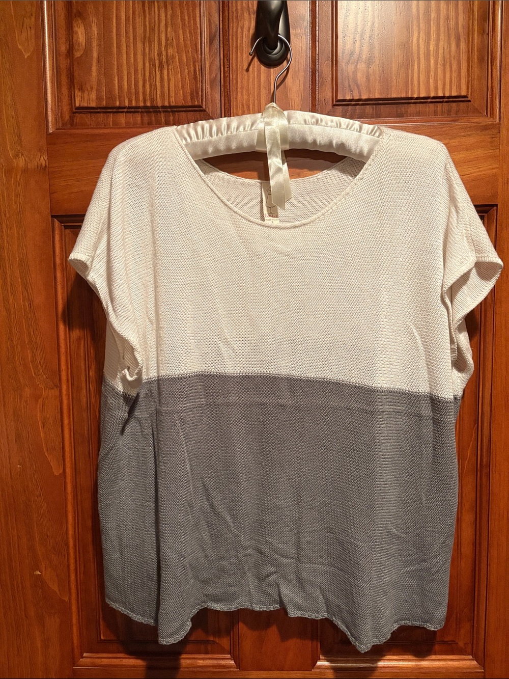 Relaxed Colorblock Knit Top in Ivory and Gray